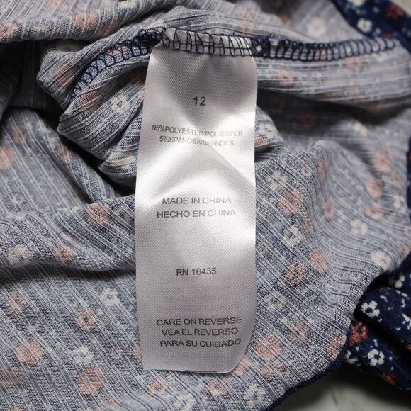 4/$20 - Kensie Girl Long Sleeve Floral Crop Top Navy Blue Button Front Size 12 - Picture 6 of 8